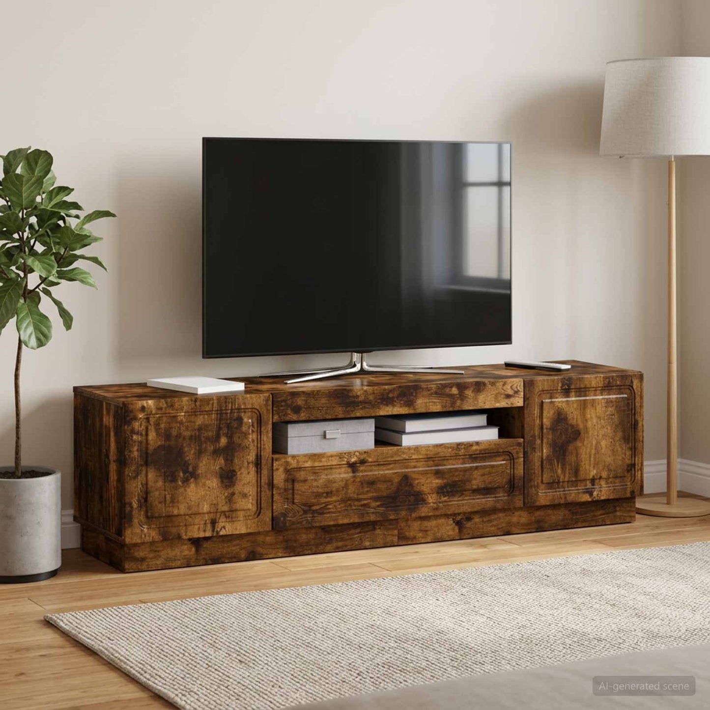 LED TV szekrény Füstös Tölgy Szerelt Fa
