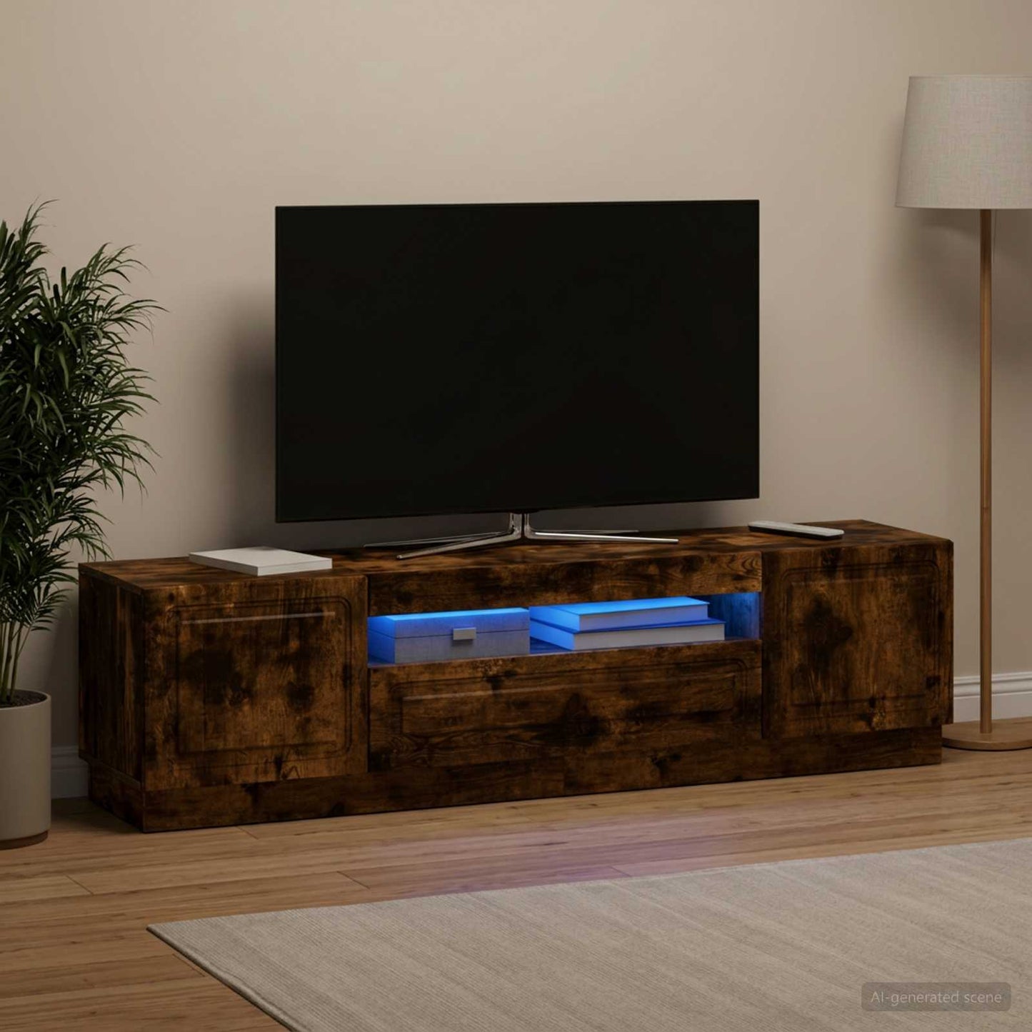LED TV szekrény Füstös Tölgy Szerelt Fa