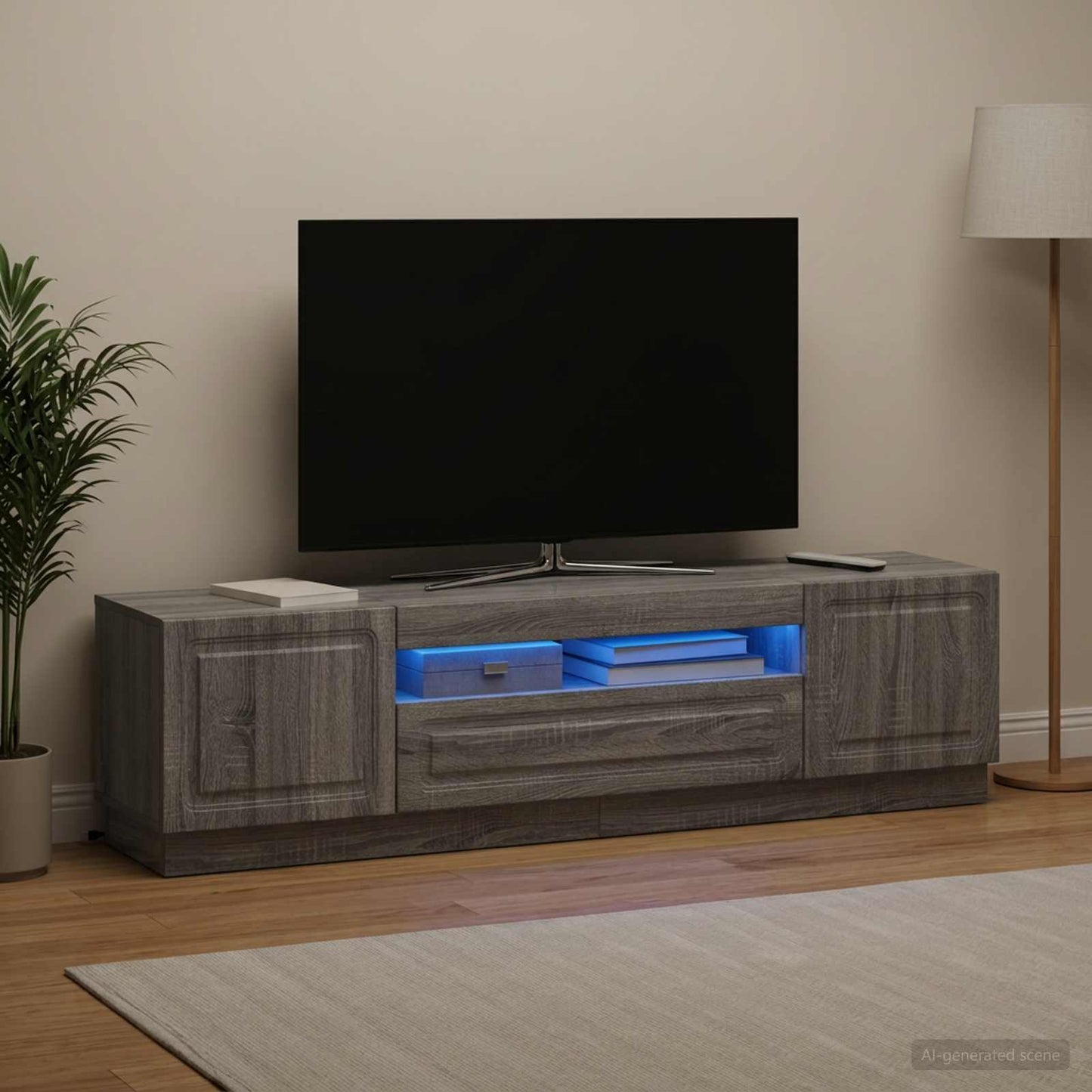 LED TV szekrény Szürke Sonoma Szerelt Fa
