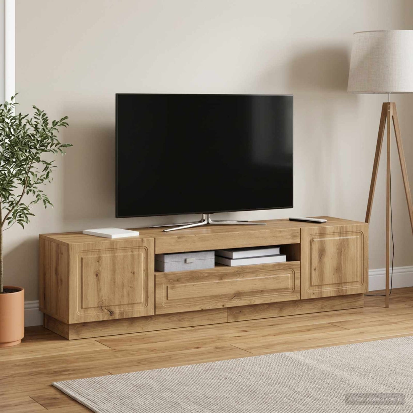 LED TV szekrény Kézműves Tölgy Szerelt Fa