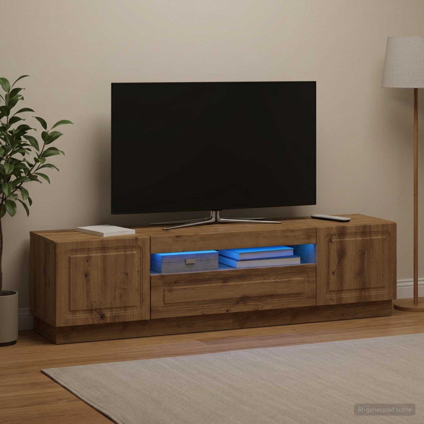 LED TV szekrény Kézműves Tölgy Szerelt Fa