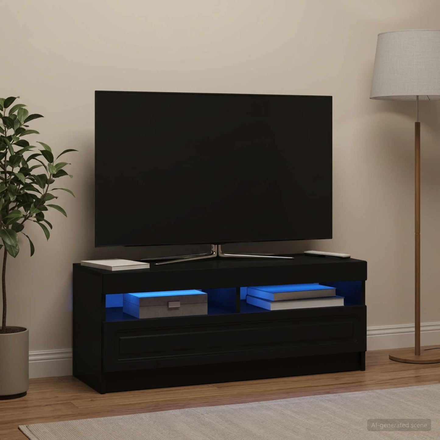 LED TV szekrény Fekete Szerelt Fa