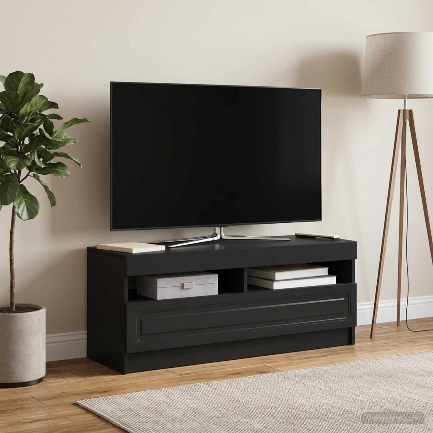 LED TV szekrény Fekete Szerelt Fa