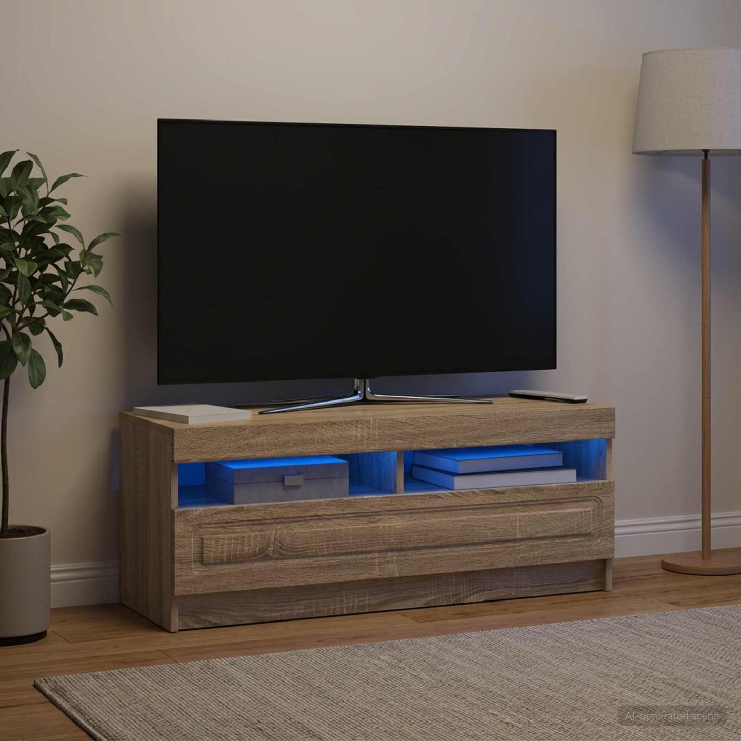 LED TV szekrény Sonoma Tölgy Szerelt Fa