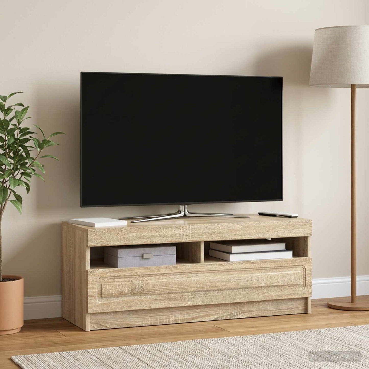 LED TV szekrény Sonoma Tölgy Szerelt Fa