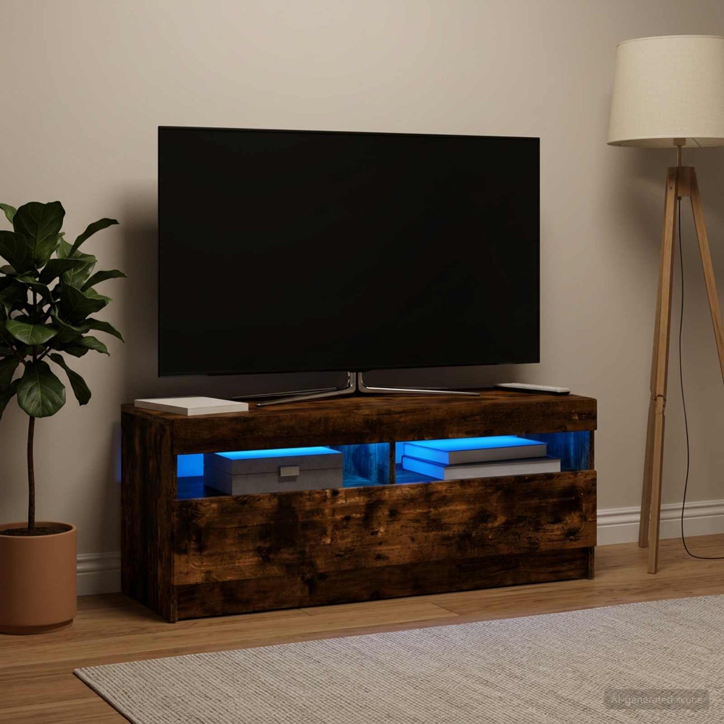LED TV szekrény Füstös Tölgy Szerelt Fa