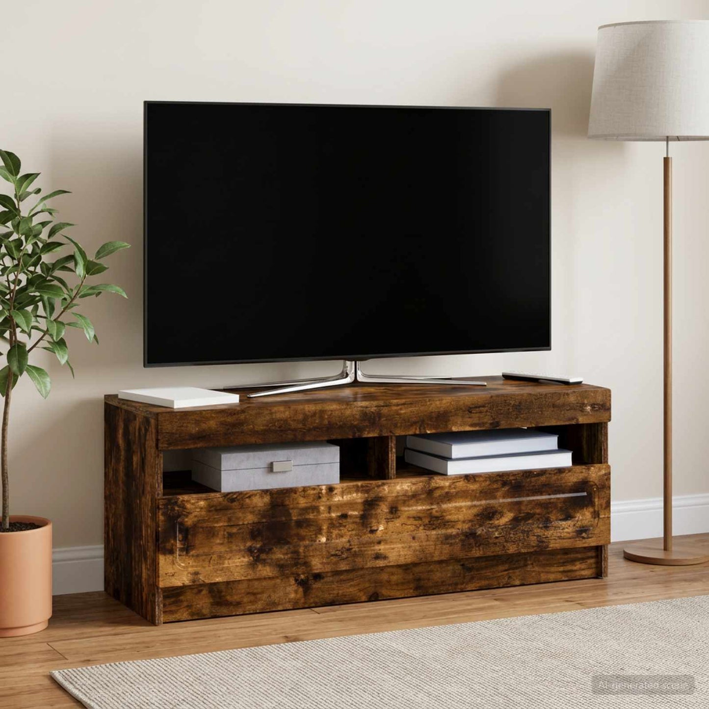 LED TV szekrény Füstös Tölgy Szerelt Fa