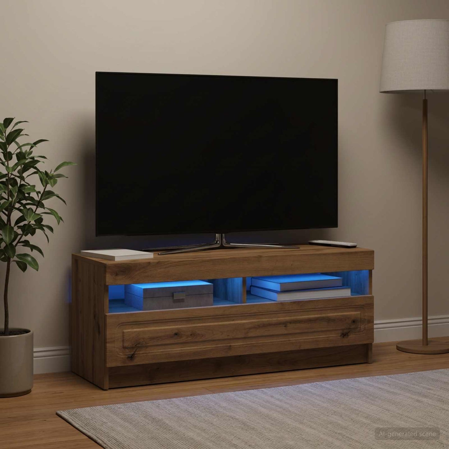 LED TV szekrény Kézműves Tölgy Szerelt Fa
