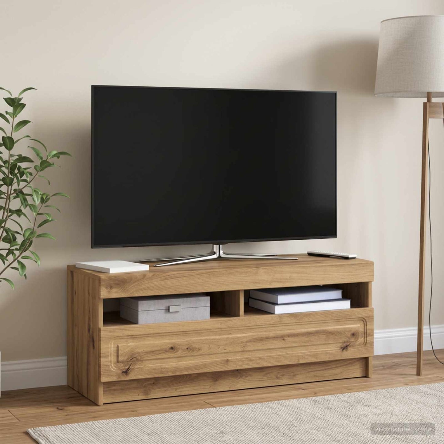 LED TV szekrény Kézműves Tölgy Szerelt Fa