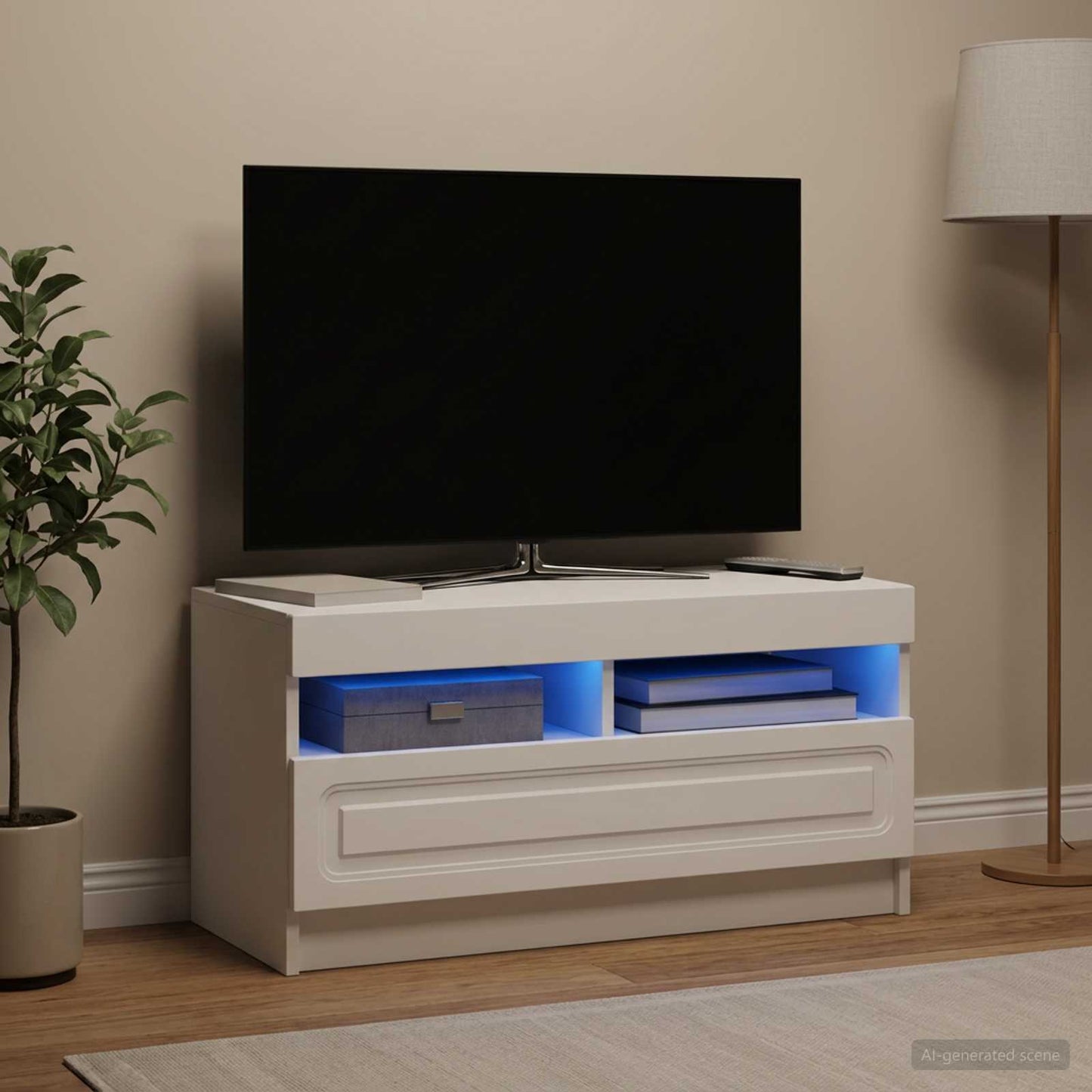 LED TV szekrény Fehér Szerelt Fa