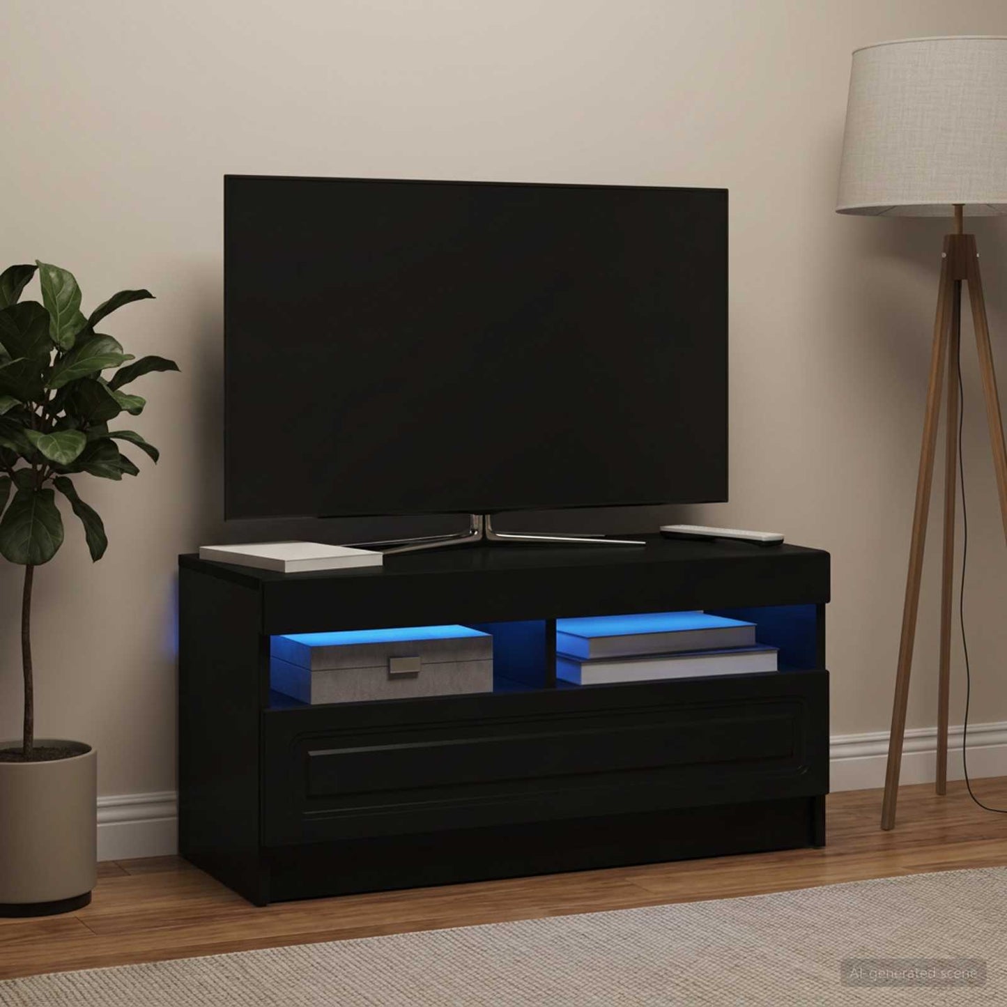 LED TV szekrény Fekete Szerelt Fa