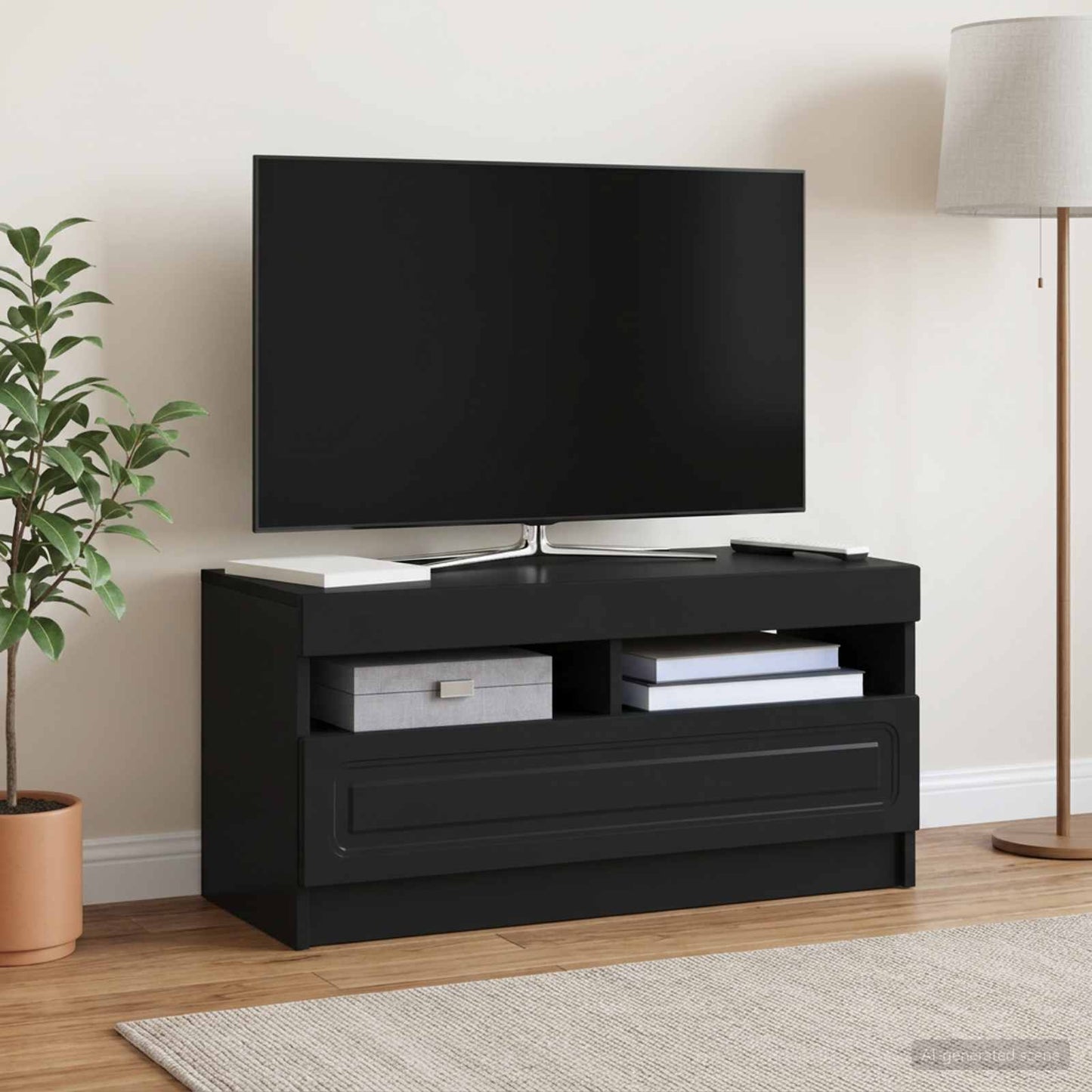 LED TV szekrény Fekete Szerelt Fa