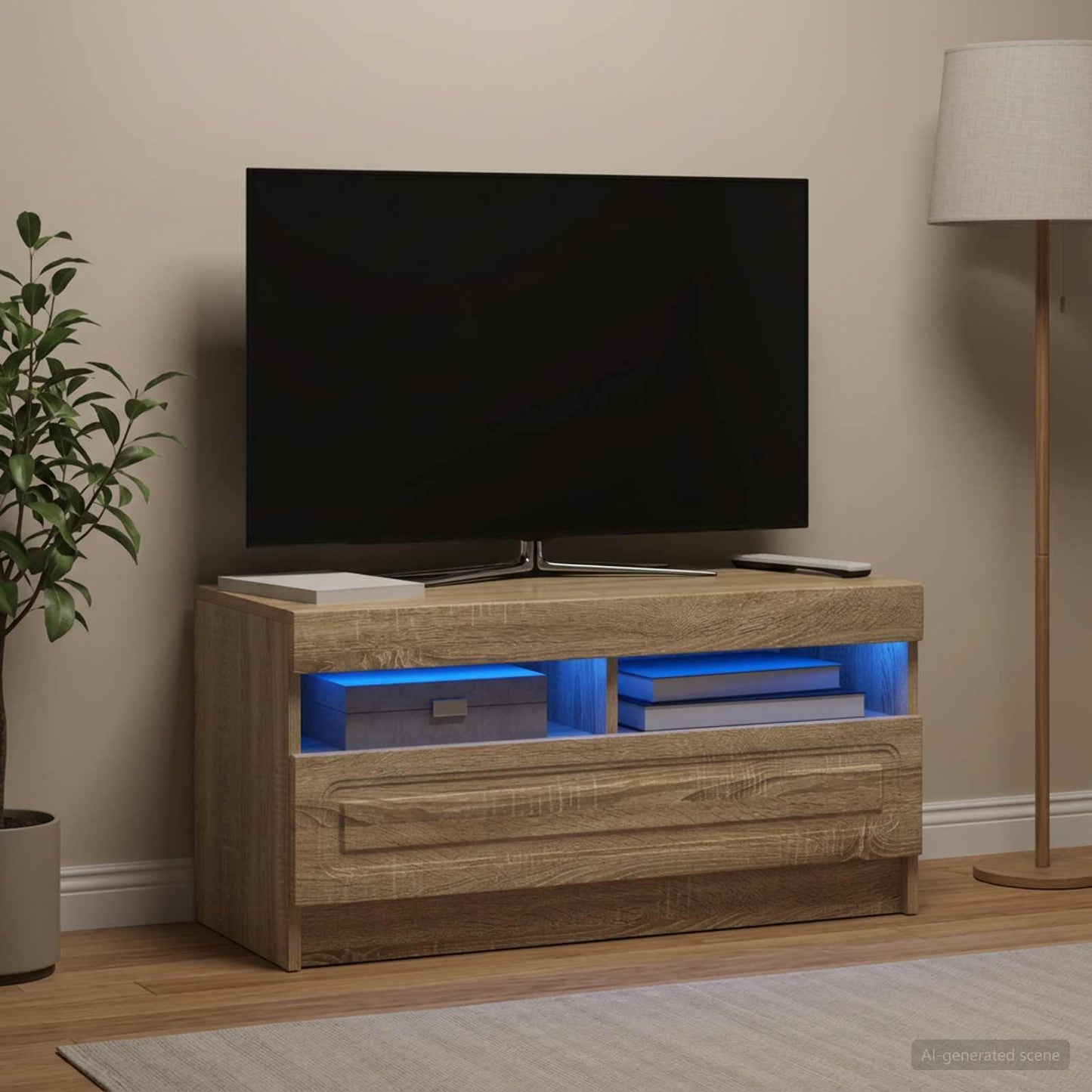 LED TV szekrény Sonoma Tölgy Szerelt Fa