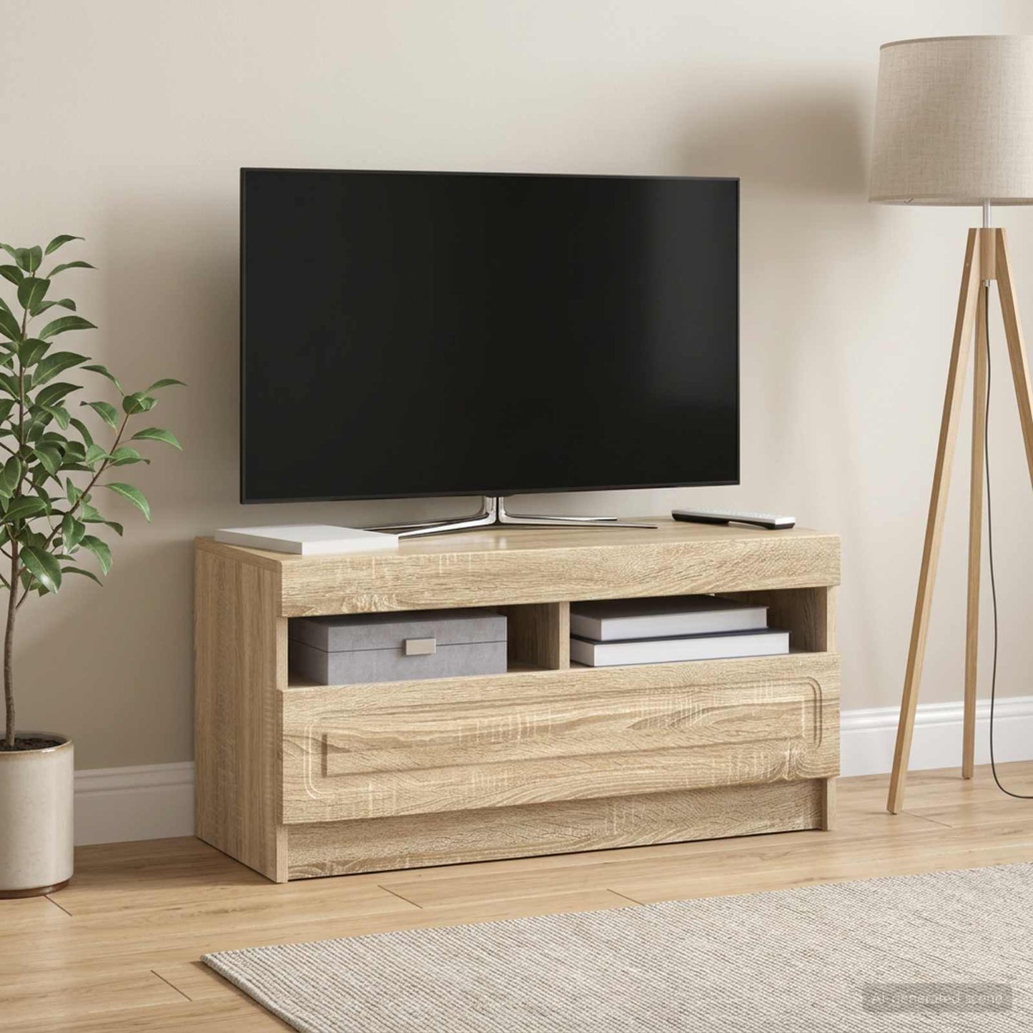 LED TV szekrény Sonoma Tölgy Szerelt Fa