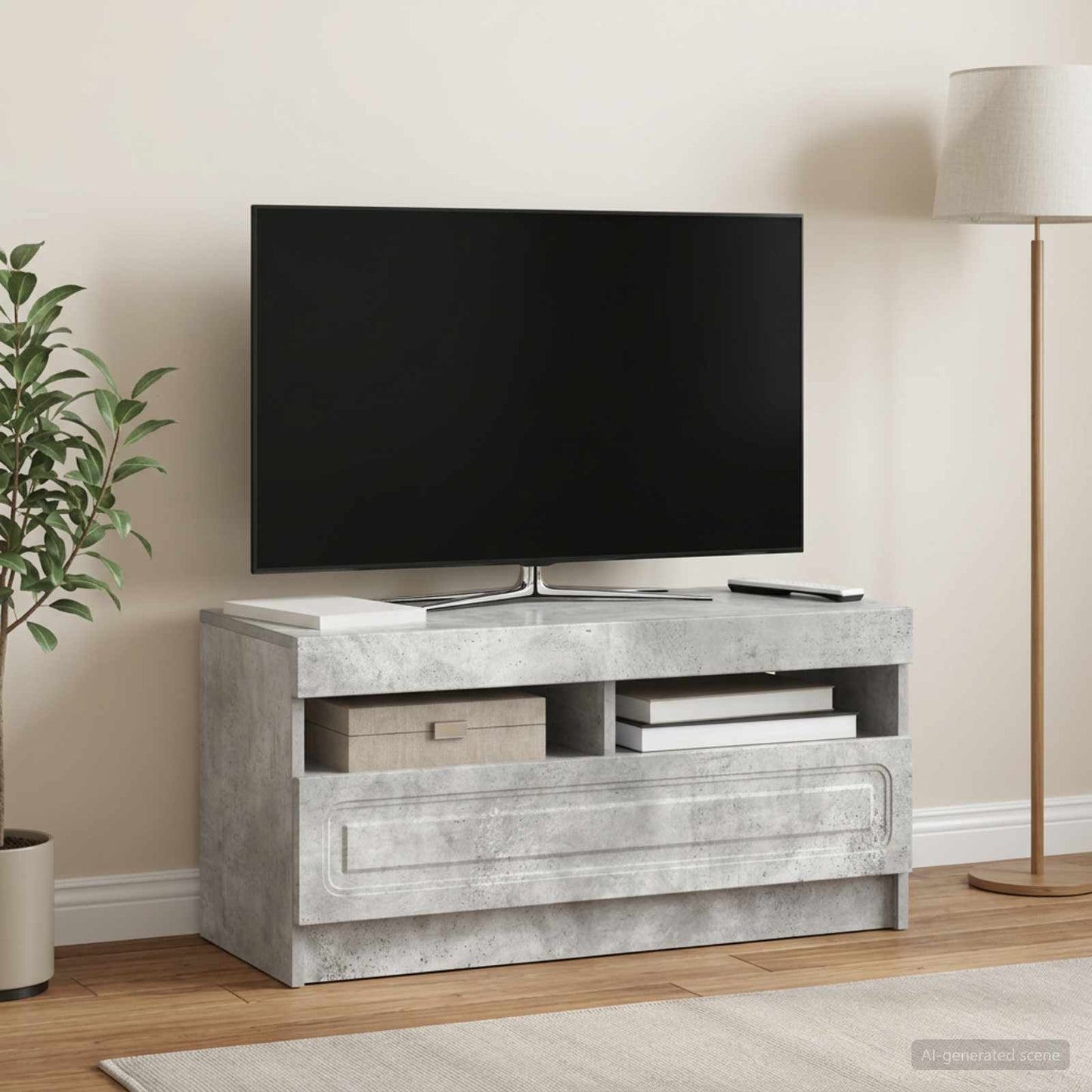 LED TV szekrény Betonszürke Szerelt Fa