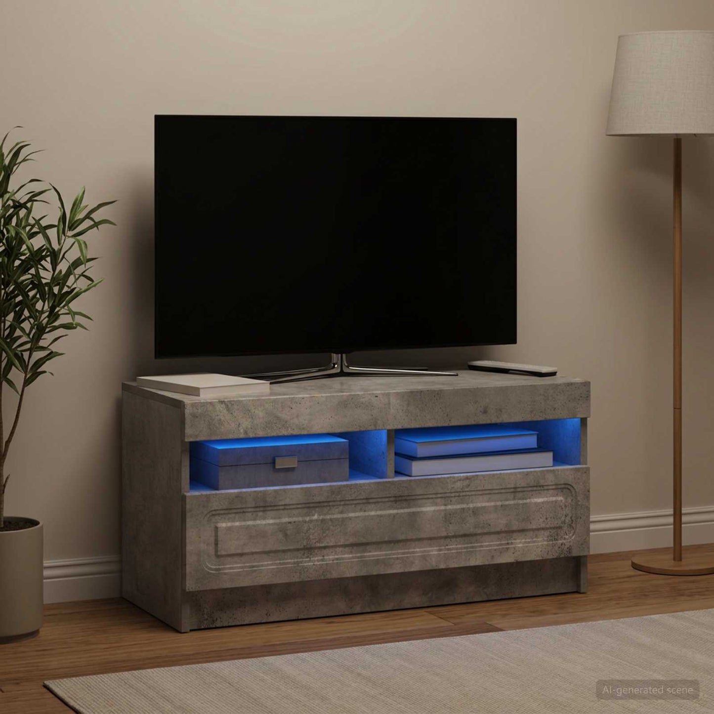 LED TV szekrény Betonszürke Szerelt Fa