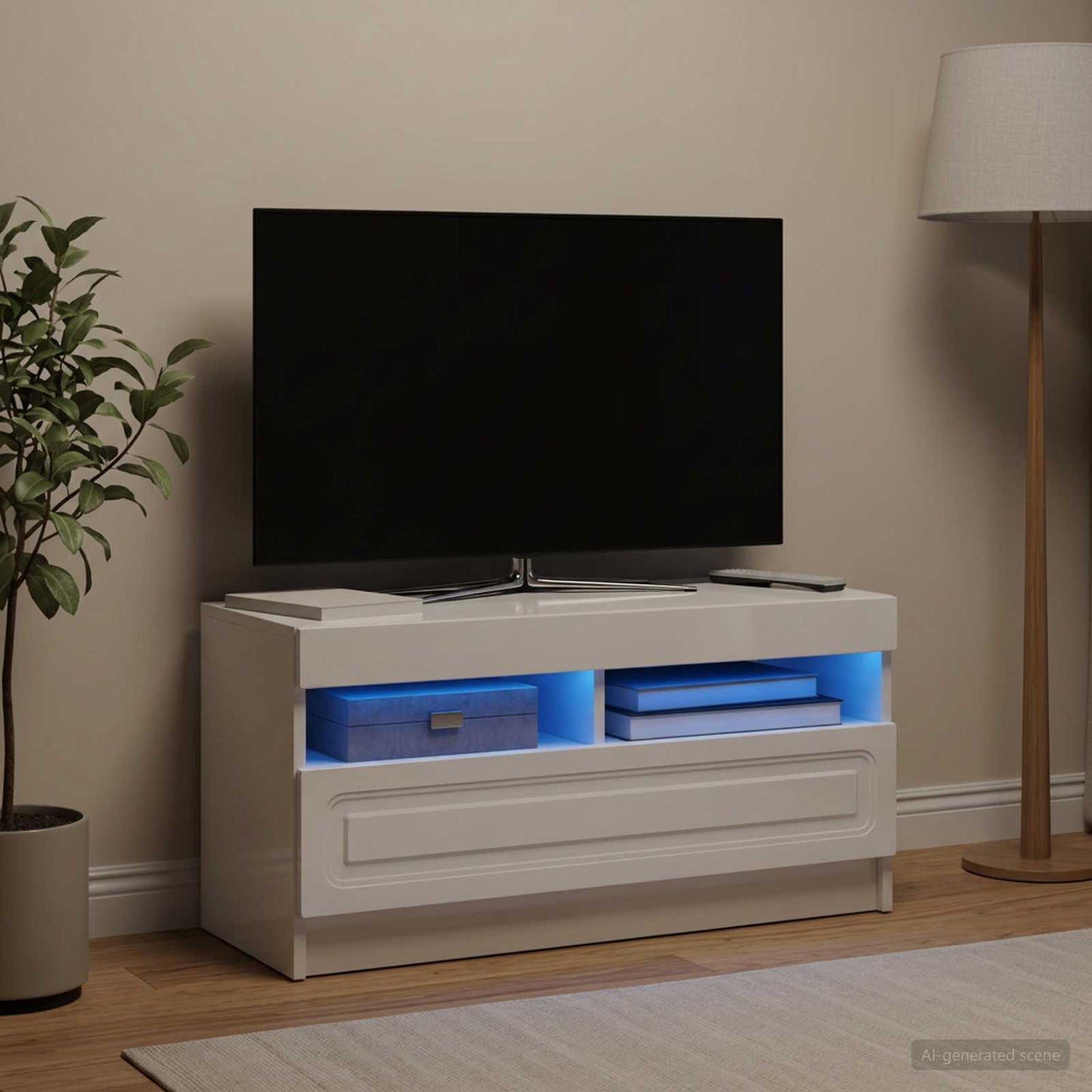 LED TV szekrény Magasfényű Fehér Szerelt Fa