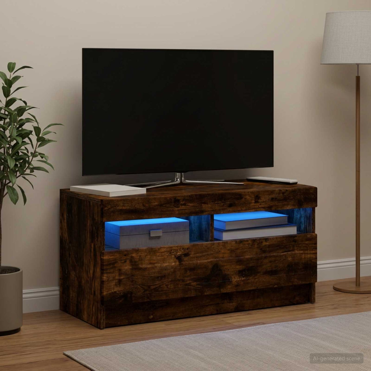 LED TV szekrény Füstös Tölgy Szerelt Fa