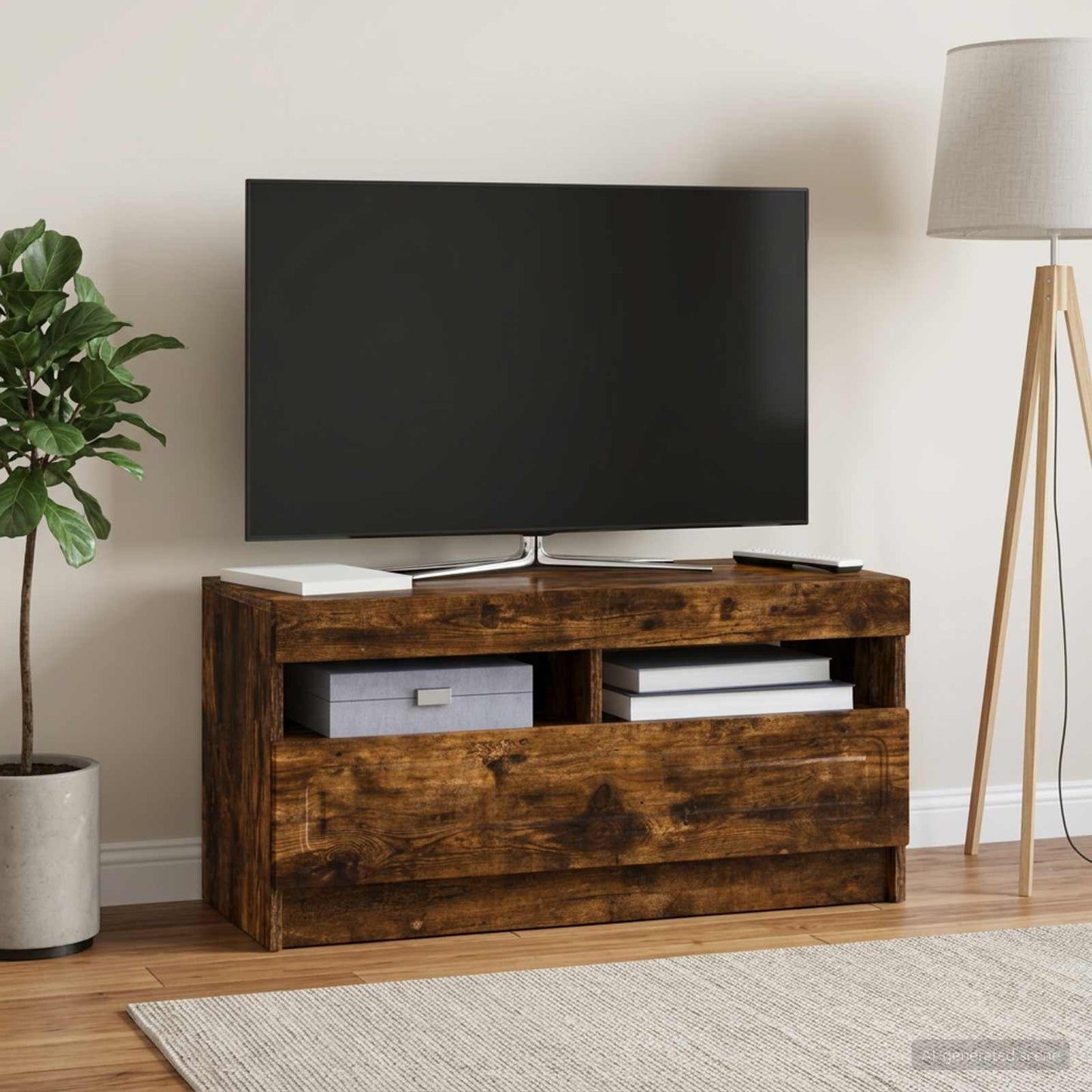 LED TV szekrény Füstös Tölgy Szerelt Fa