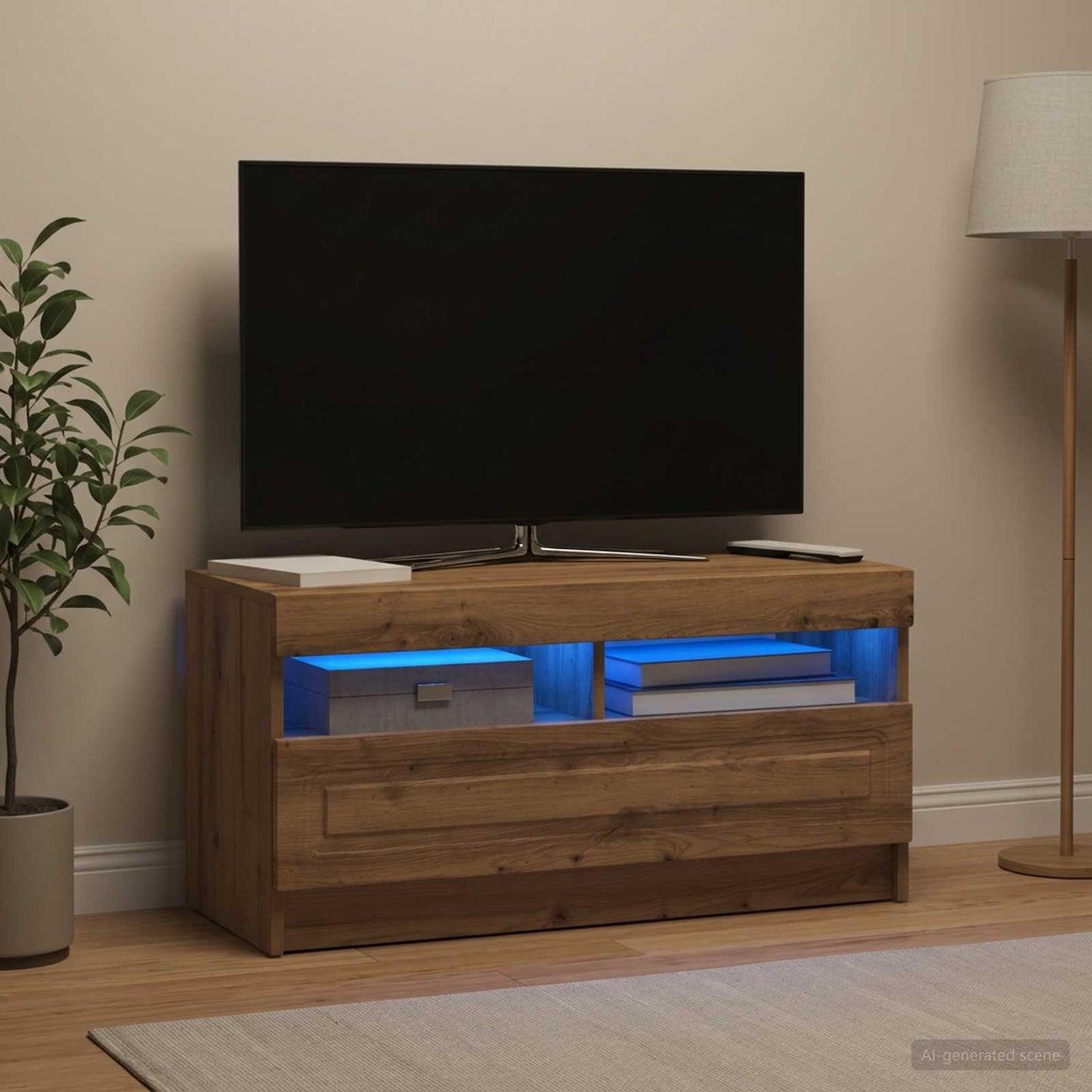 LED TV szekrény Kézműves Tölgy Szerelt Fa