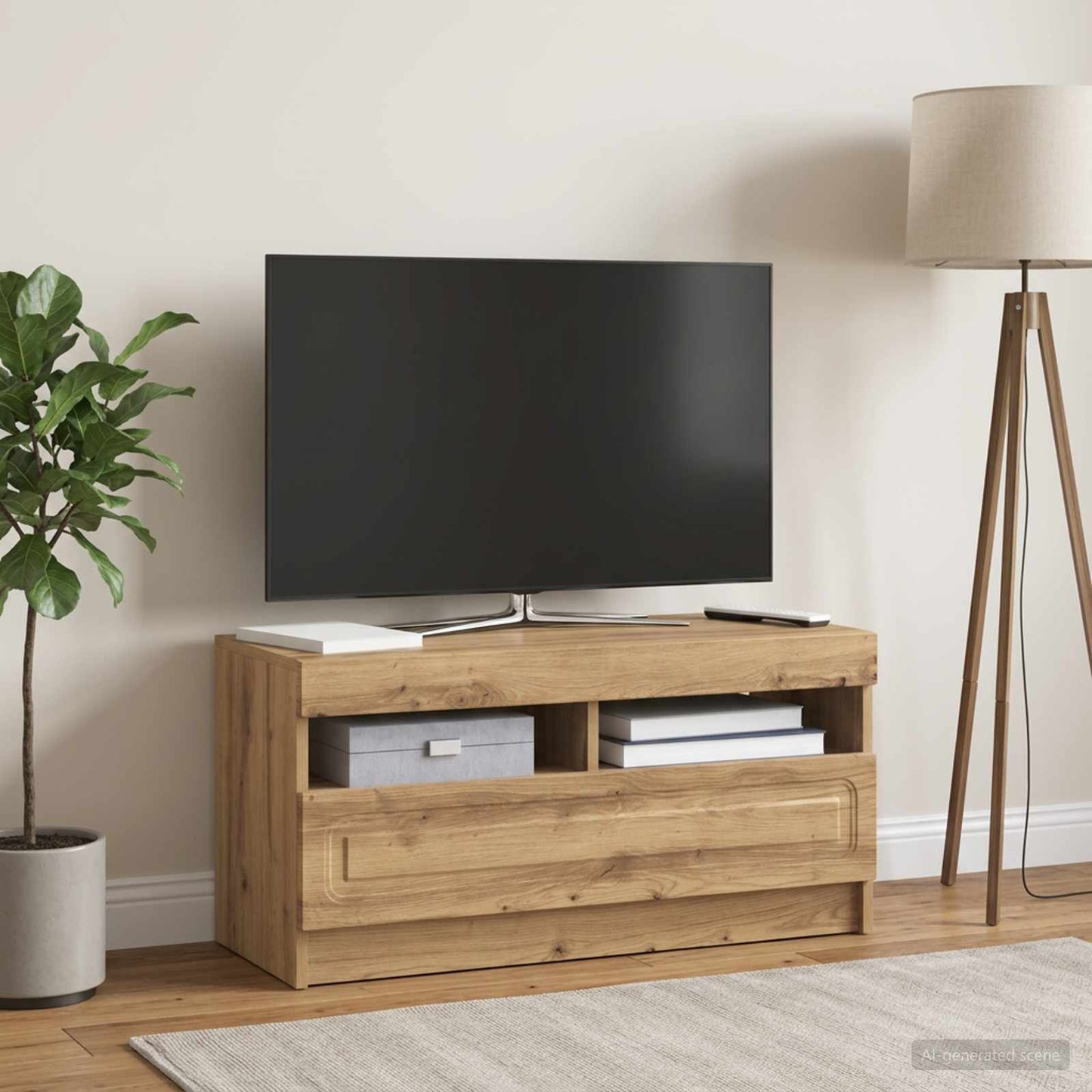 LED TV szekrény Kézműves Tölgy Szerelt Fa