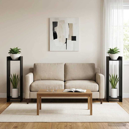 Növényállvány 2 db Fekete Tölgy 30 x 30 x 100 cm Mérnöki fa