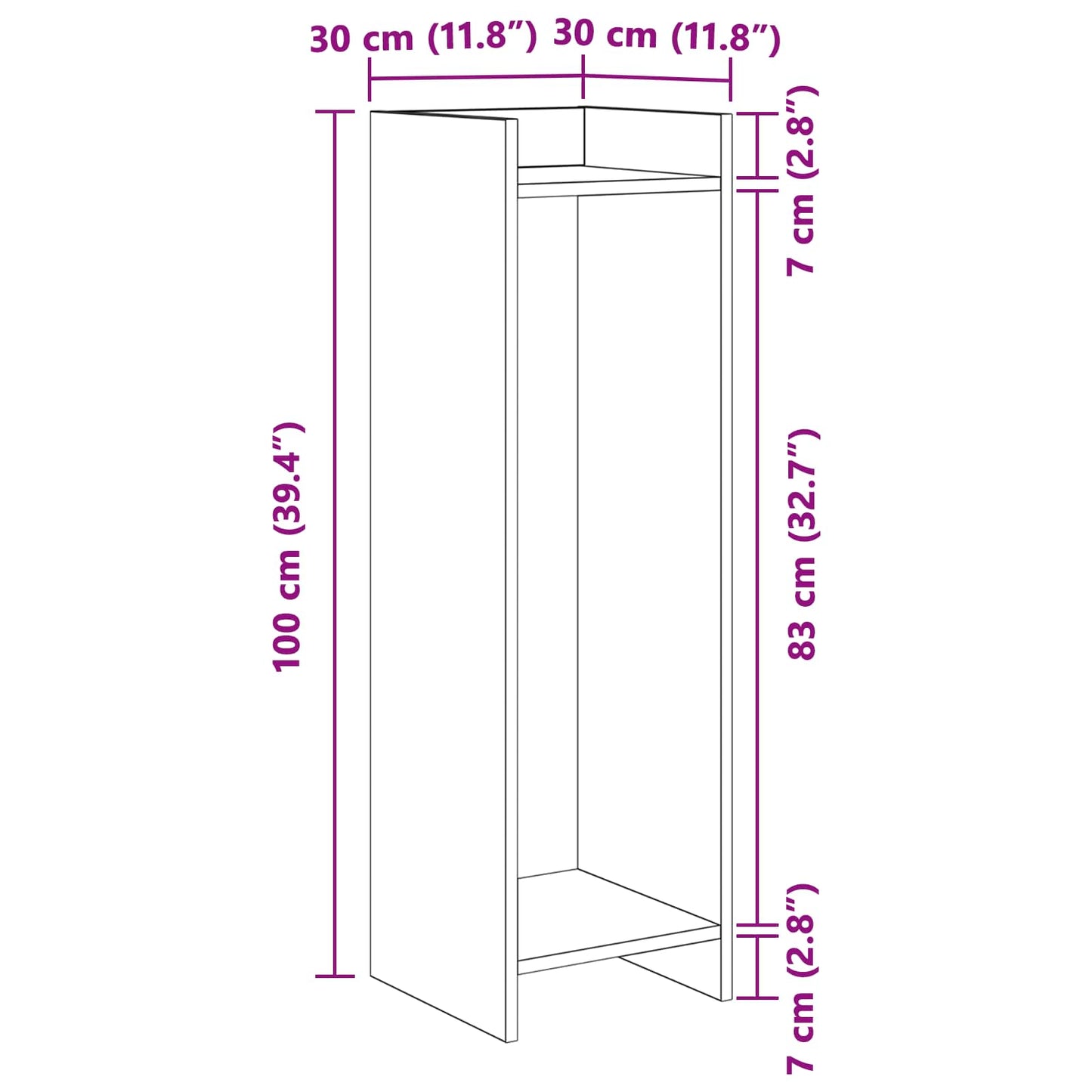 Növényállvány Beton Szürke 30 x 30 x 100 cm Mérnöki fa
