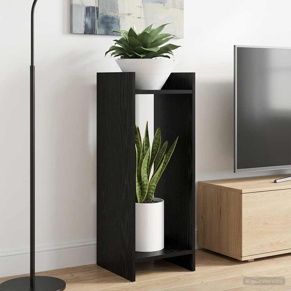 Növényállvány polcokkal Fekete Tölgy 30 x 30 x 80 cm Mérnöki fa