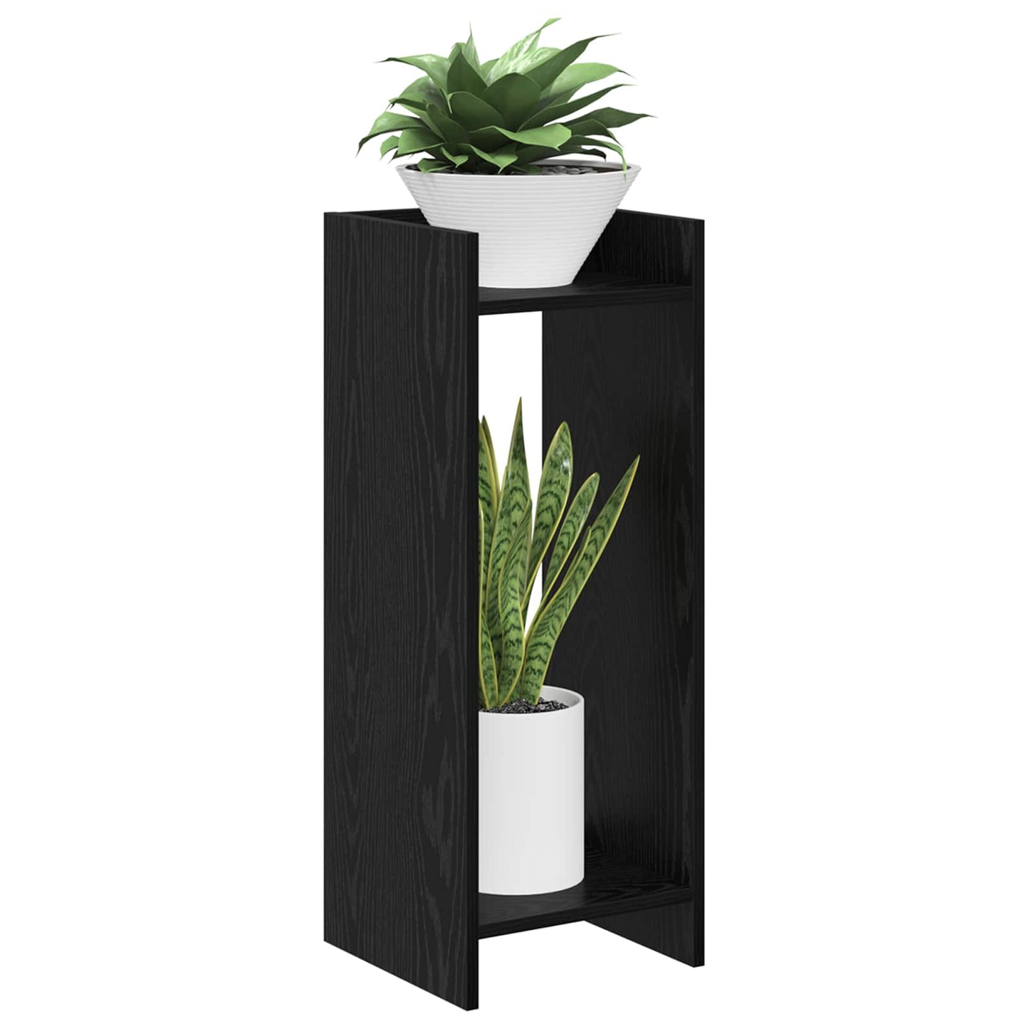 Növényállvány polcokkal Fekete Tölgy 30 x 30 x 80 cm Mérnöki fa