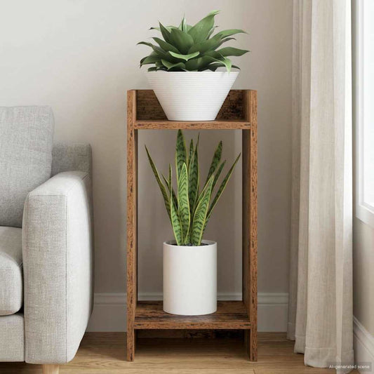 Növényállvány polcokkal Öreg fa 30 x 30 x 60 cm Mérnöki fa