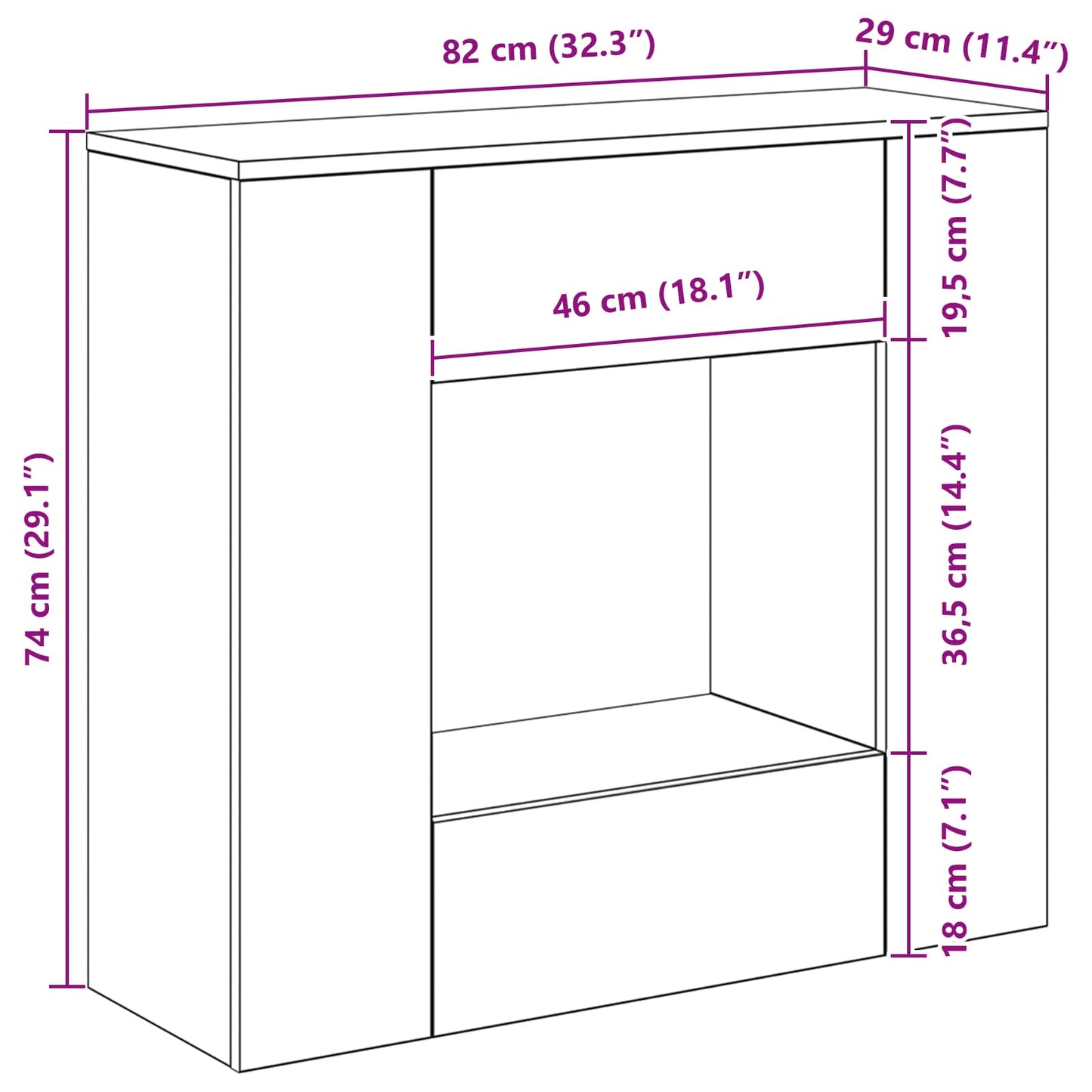 Beton Szürke 82 x 29 x 74 cm