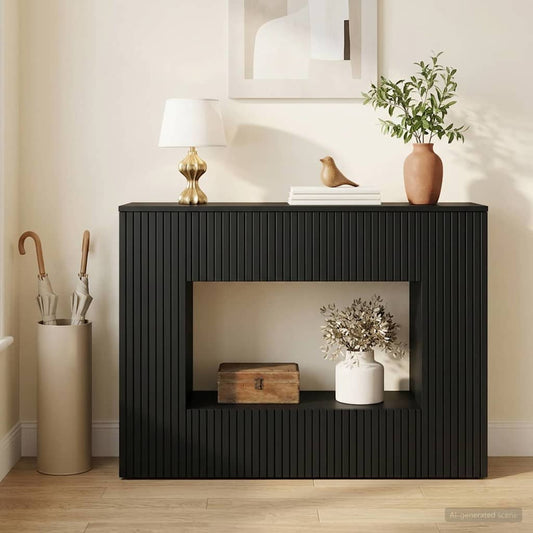 Konzolasztal Csíkos Fekete 101 x 29 x 74 cm Mérnöki fa