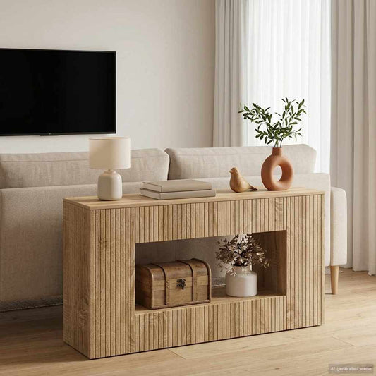 Konzolasztal Csíkos Sonoma tölgy 101 x 29 x 74 cm Mérnöki fa