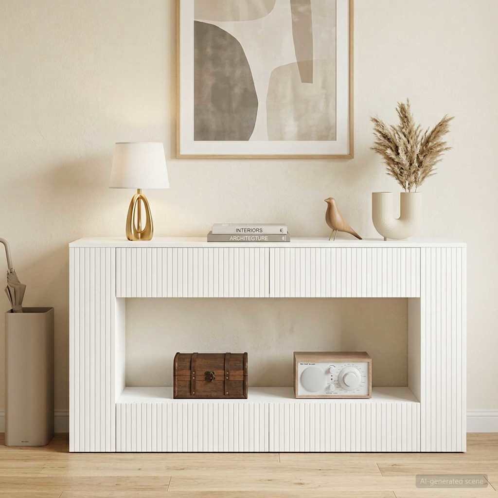 Konzolasztal Csíkos Fehér 155 x 29 x 74 cm Mérnöki fa