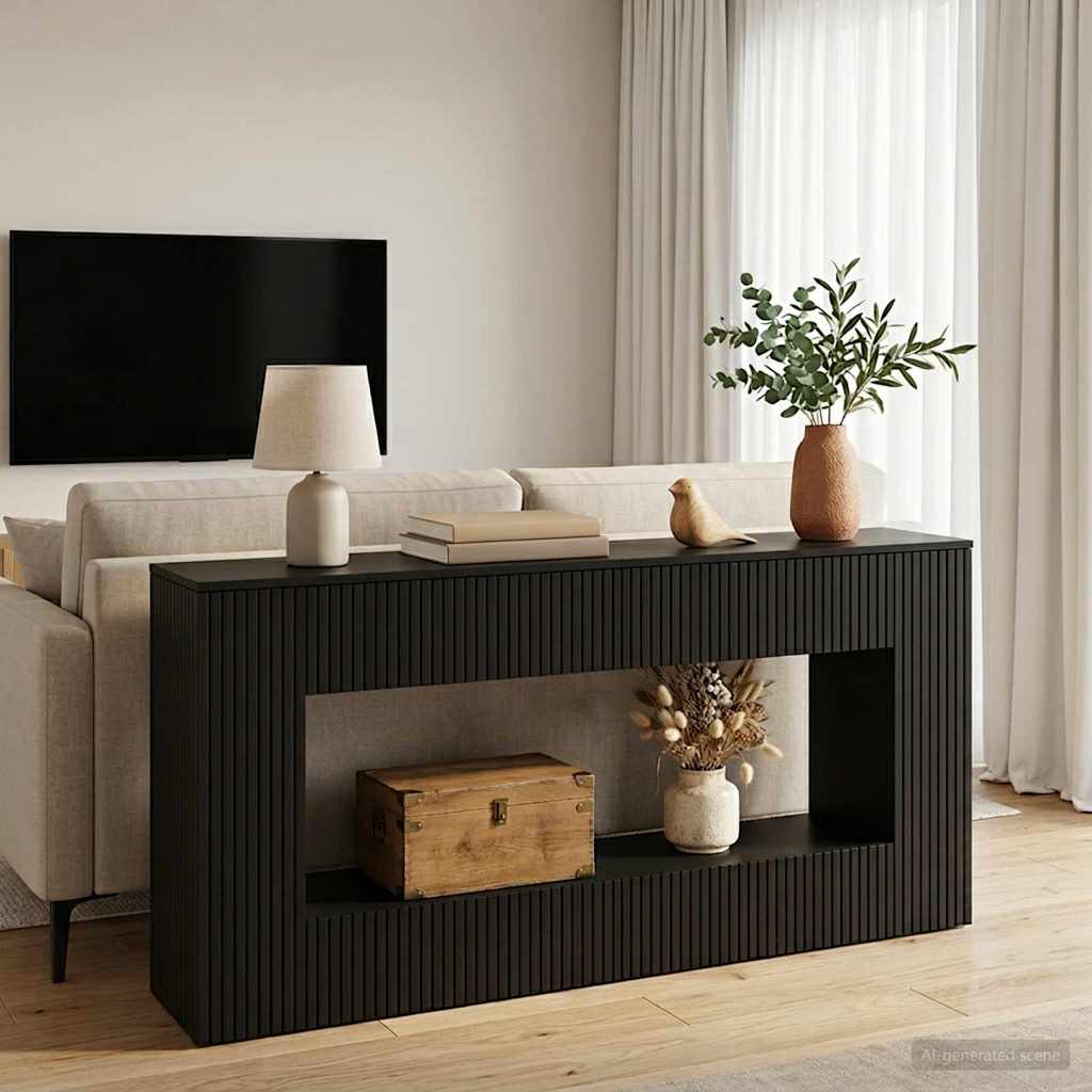 Konzolasztal Fekete 155 x 29 x 74 cm Mérnöki fa