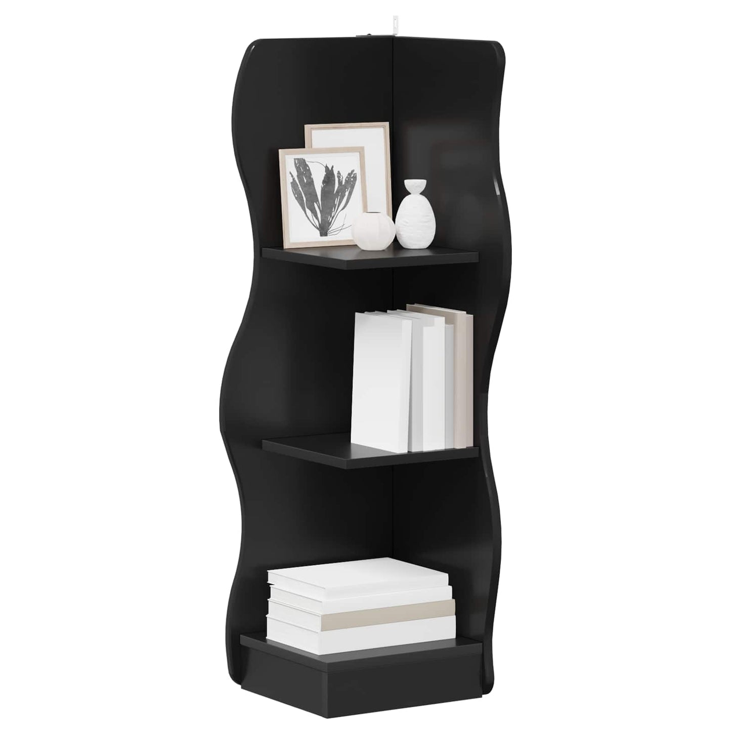 Sarokpolc polcokkal Fekete 34 x 33 x 102 cm Szerelt Fa