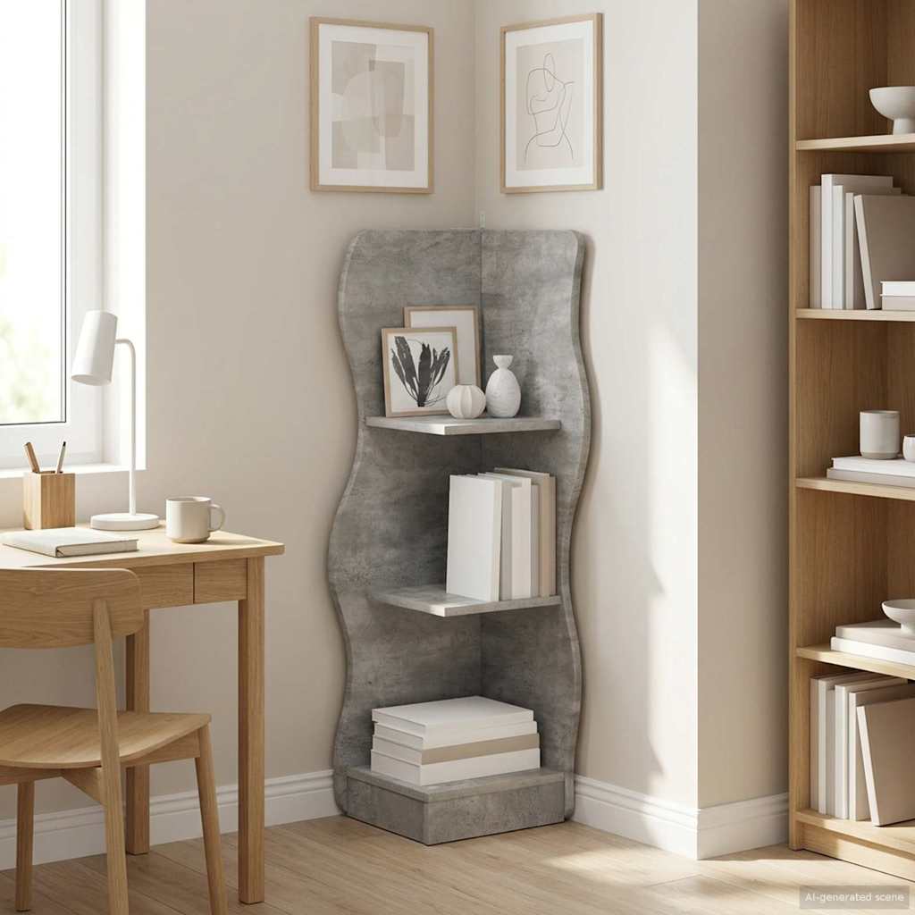 Sarokpolc polcokkal Betonszürke 34 x 33 x 102 cm Szerelt Fa