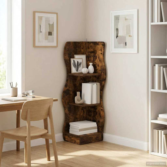 Sarokpolc polcokkal Füstös Tölgy 34 x 33 x 102 cm Szerelt Fa