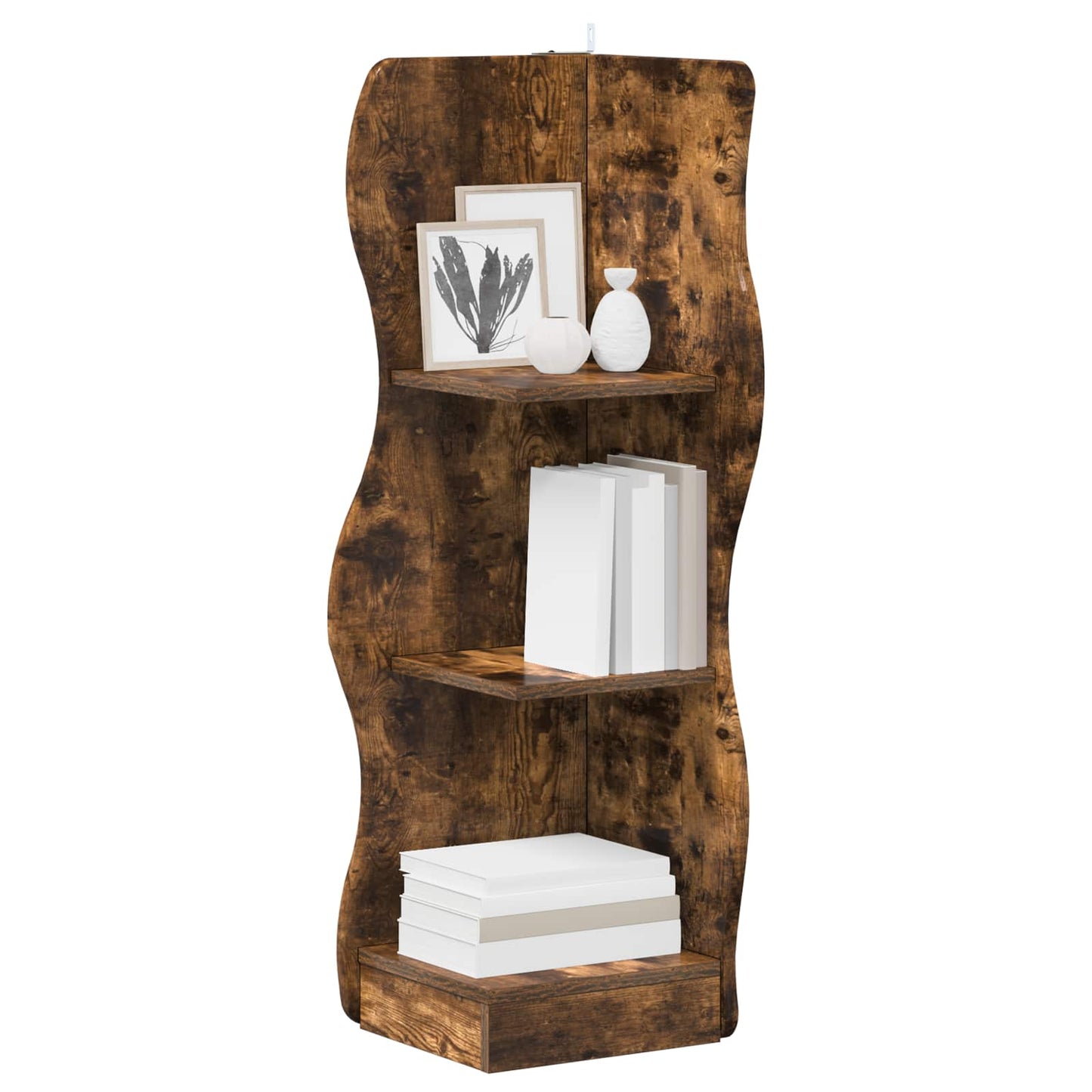 Sarokpolc polcokkal Füstös Tölgy 34 x 33 x 102 cm Szerelt Fa