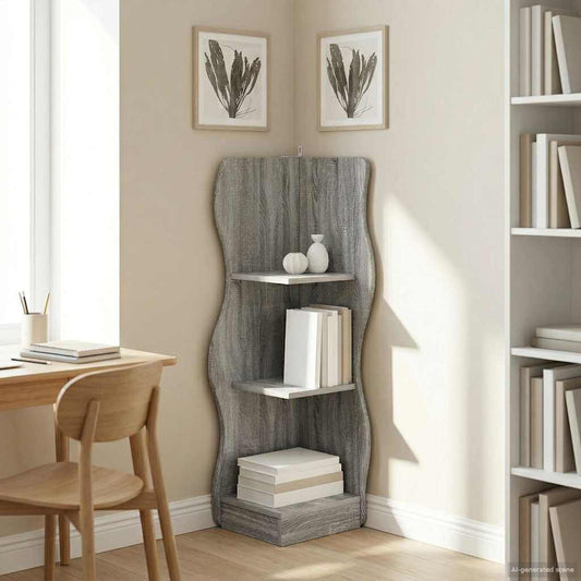 Sarokpolc polcokkal Szürke Sonoma 34 x 33 x 102 cm Szerelt Fa