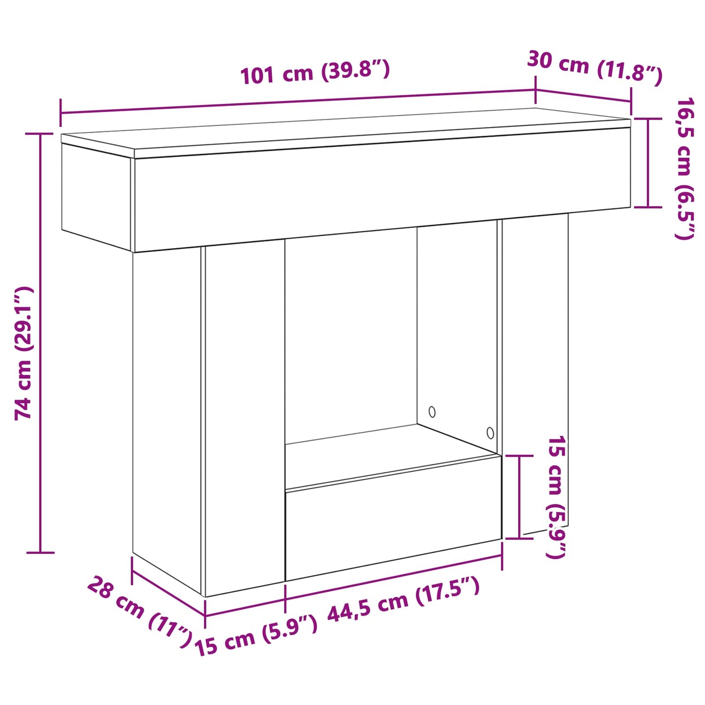 Sonoma tölgy 101 x 30 x 74 cm