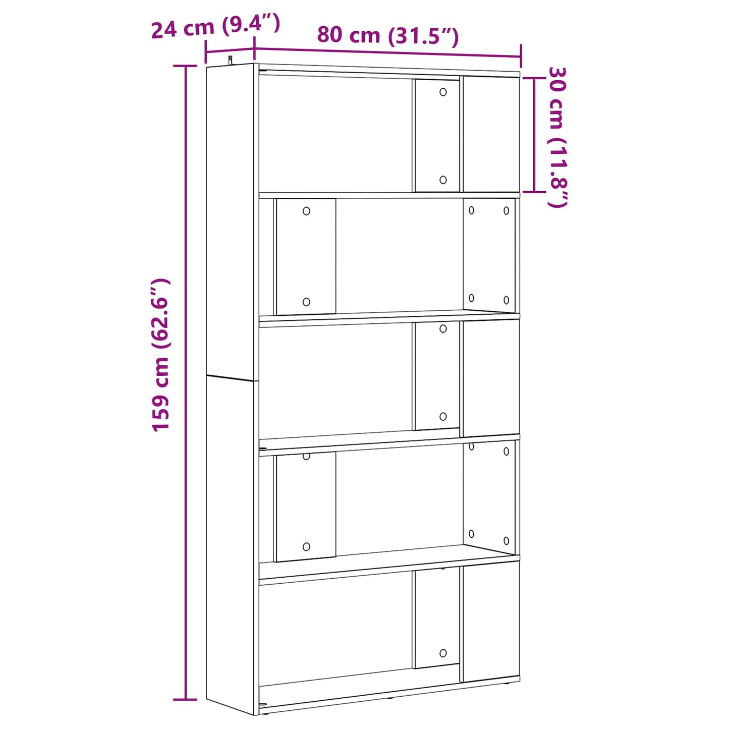 Könyvespolc 80 x 24 x 159 cm Szerelt Fa Öreg fa