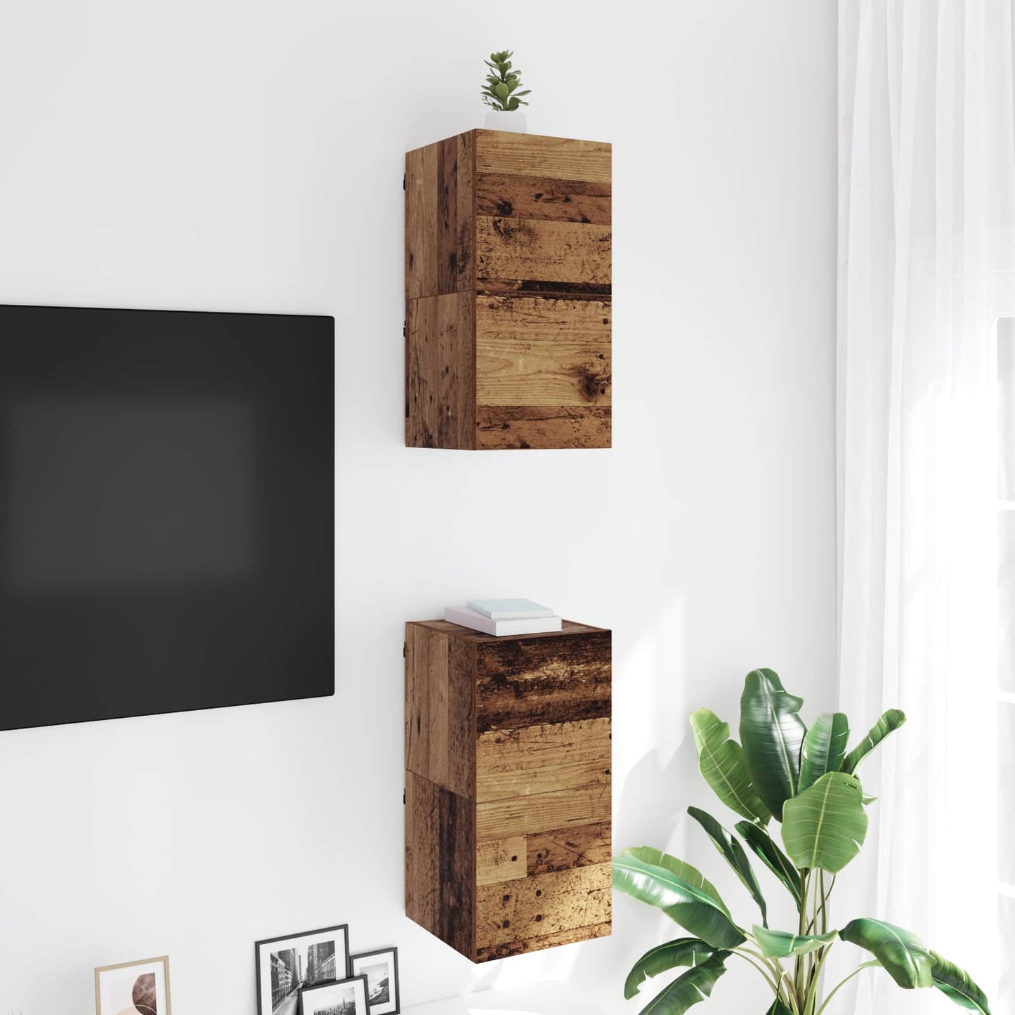 Fali TV Szekrény Antik Fa 30,5 x 30 x 30 cm Szerelt Fa