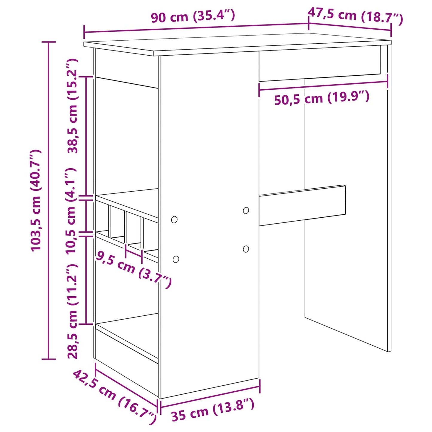 Bárasztal 90 x 47.5 x 103.5 cm Szerelt Fa Fekete tölgy