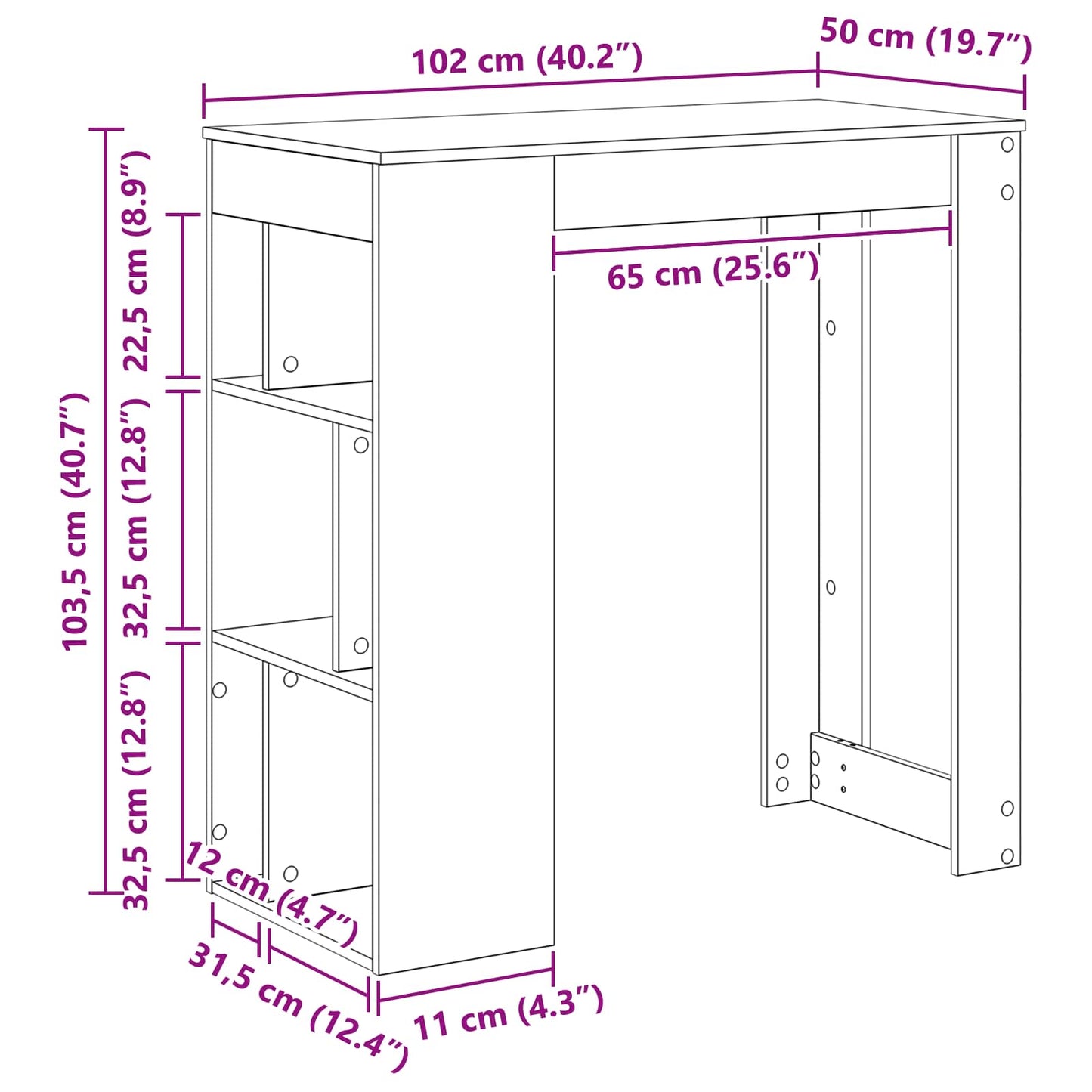 Bárasztal 102 x 50 x 103,5 cm Szerelt Fa Fekete tölgy