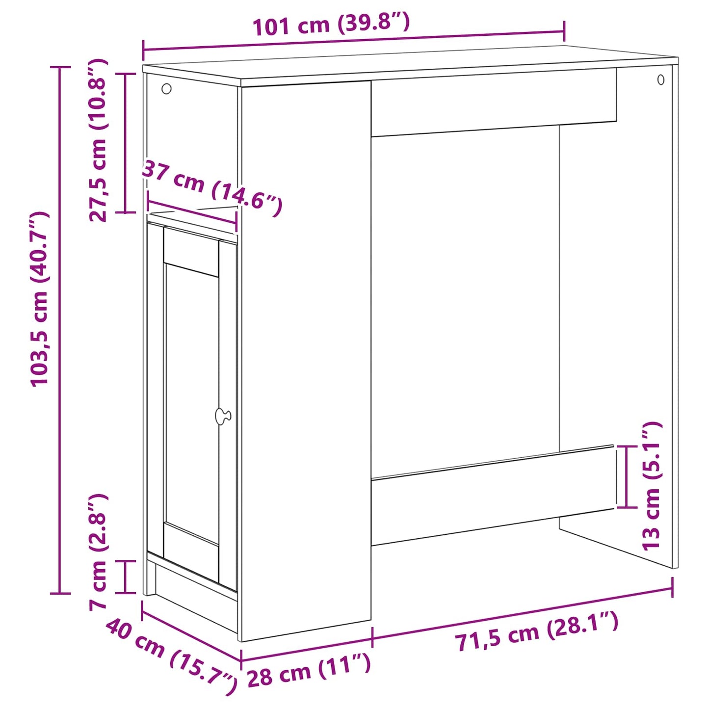 Bárasztal 101 x 40 x 103,5 cm Szerelt Fa Fekete tölgy