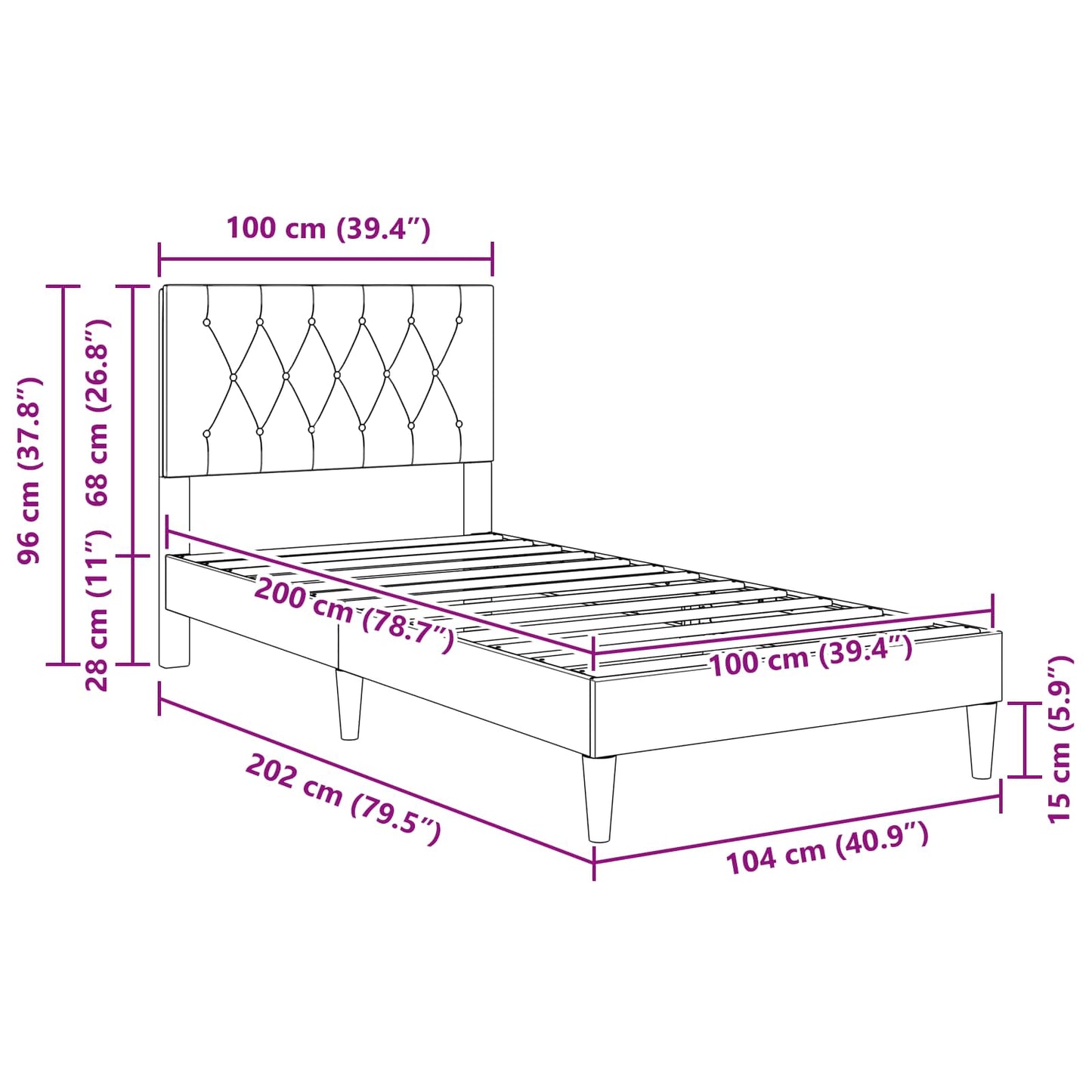 Ágykeret fejtámlával Sötétszürke 100 x 200 cm Bársony