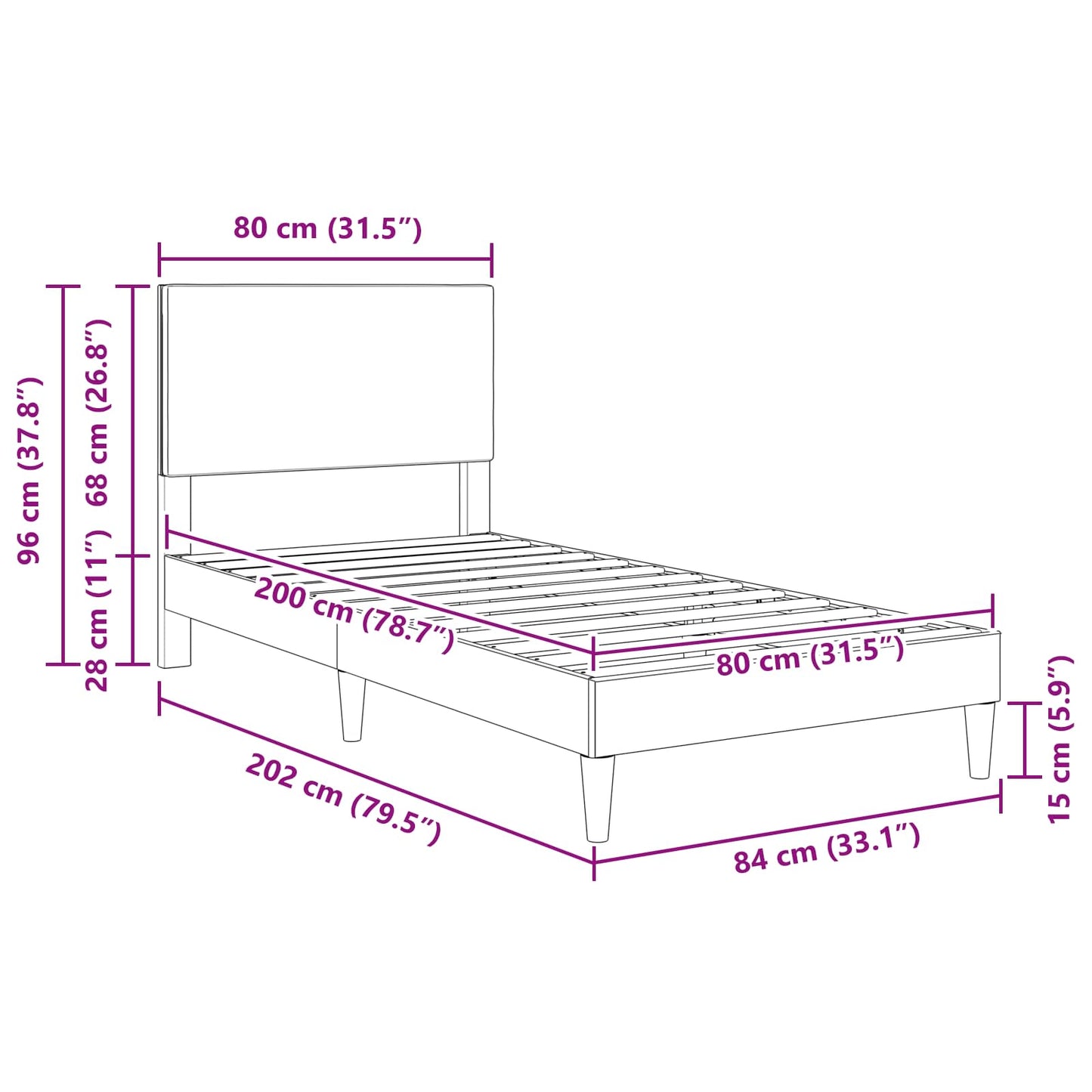 Ágykeret fejtámlával Sötétszürke 80 x 200 cm Bársonyos szövet