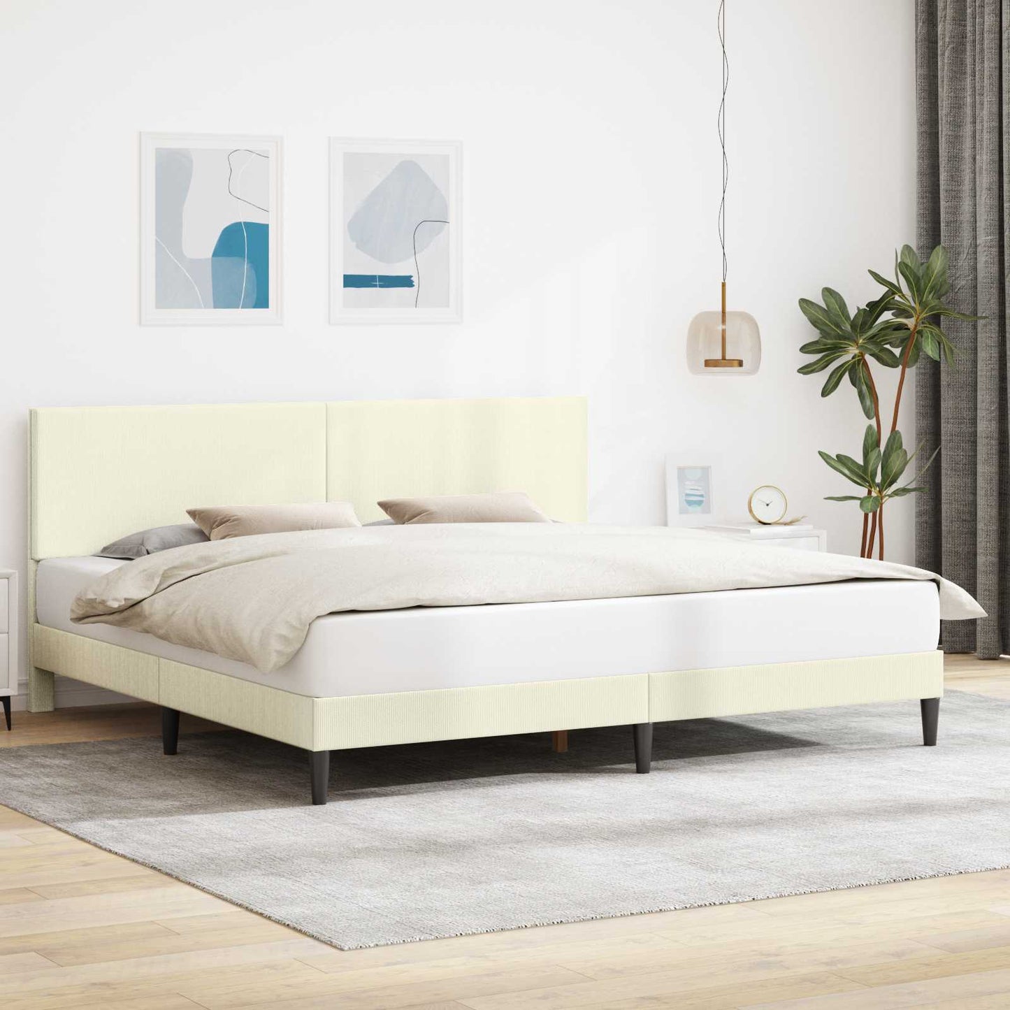 Ágykeret fejtámlával Krémszínű 200 x 200 cm Bársonyos szövet