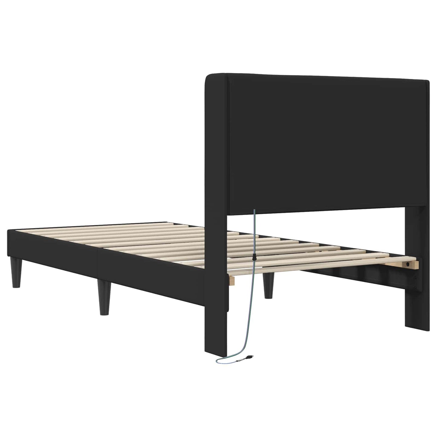 Ágykeret LED szalagokkal fejtámlával Fekete 90 x 190 cm Műbőr